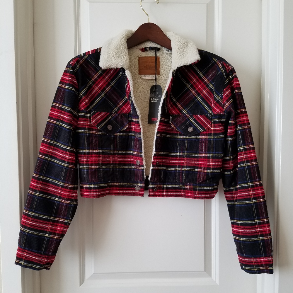 Levi's Women's Plaid Corduroy Crop Trucker Jacket NWOT